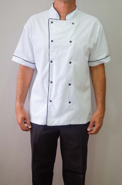 Jaqueta de Cozinheiro (Dolma) com botão de pressão e viés preto